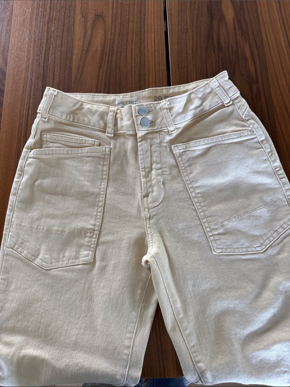 Pilcro Anthropologie Cream Ecru Straight Leg Utility Jeans Size 26 - Picture 2 of 8